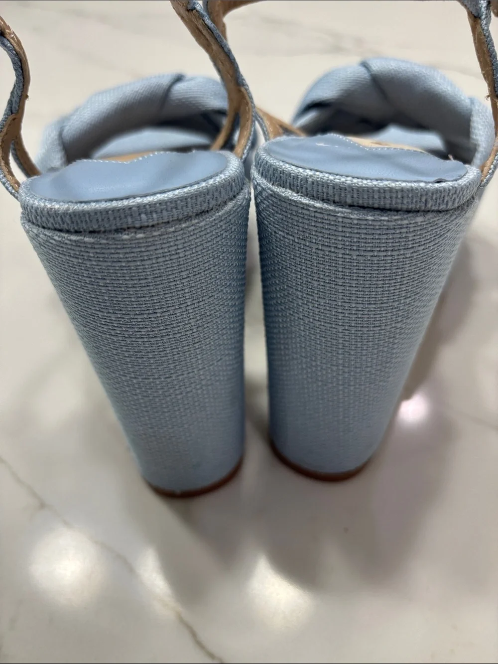 ANTONIO MELANI Light Blue Knotted Platform Block Heel Sandals